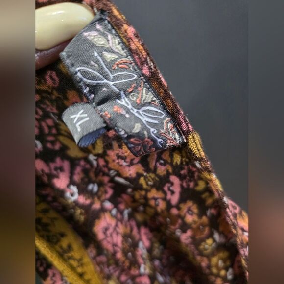 Long Boho Dress Floral Print Sz XL V Neck Elastic Waist Earth Tones Peasant - Picture 4 of 11